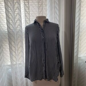 Black and White Striped Button-Up Blouse